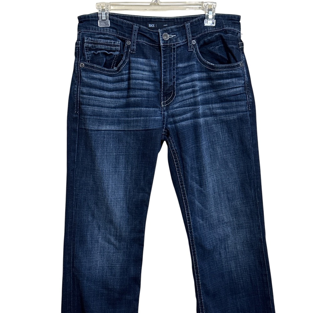 BKE Jake Straight Jeans Mens 32x34 Blue Distressed Medium Dark Wash Denim - Picture 2 of 6